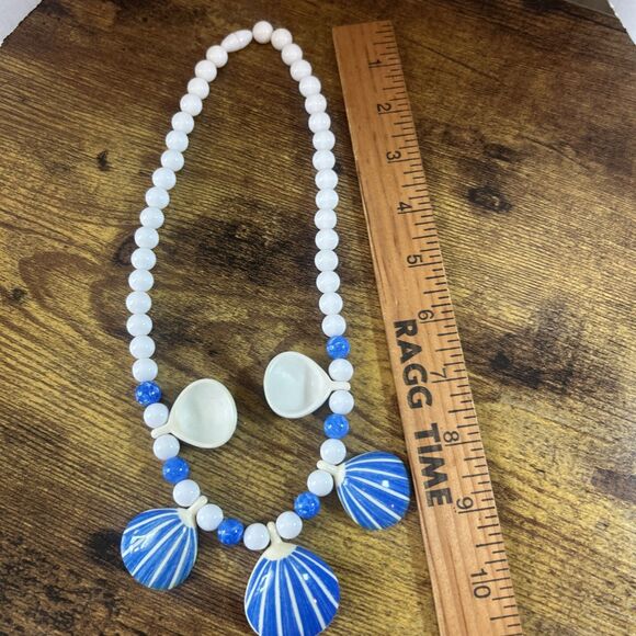 Liz Claiborne White Strand & Blue Shell Necklace Lot Beach Chic Set Summer Style - Picture 8 of 10